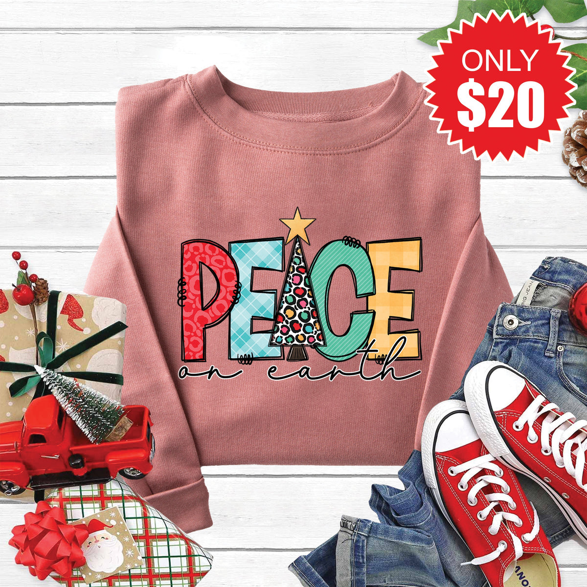Peace On Earth Sweatshirt - Heather Mauve - 20 product image 1