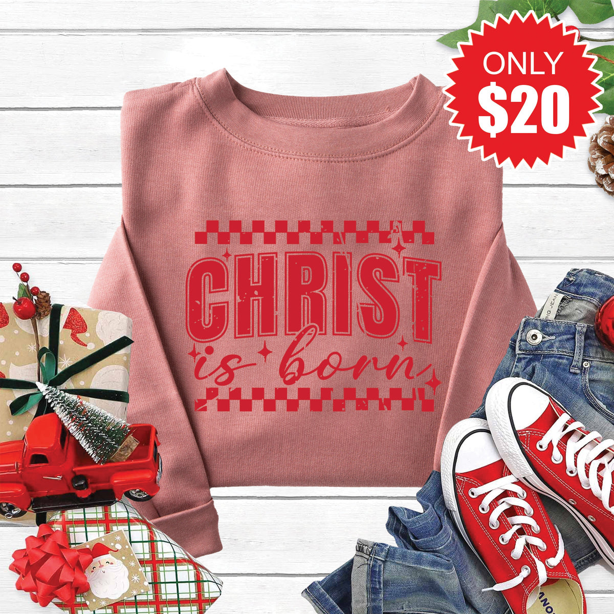 Christ Is Born Sweatshirt - Heather Mauve - 20 product image 1