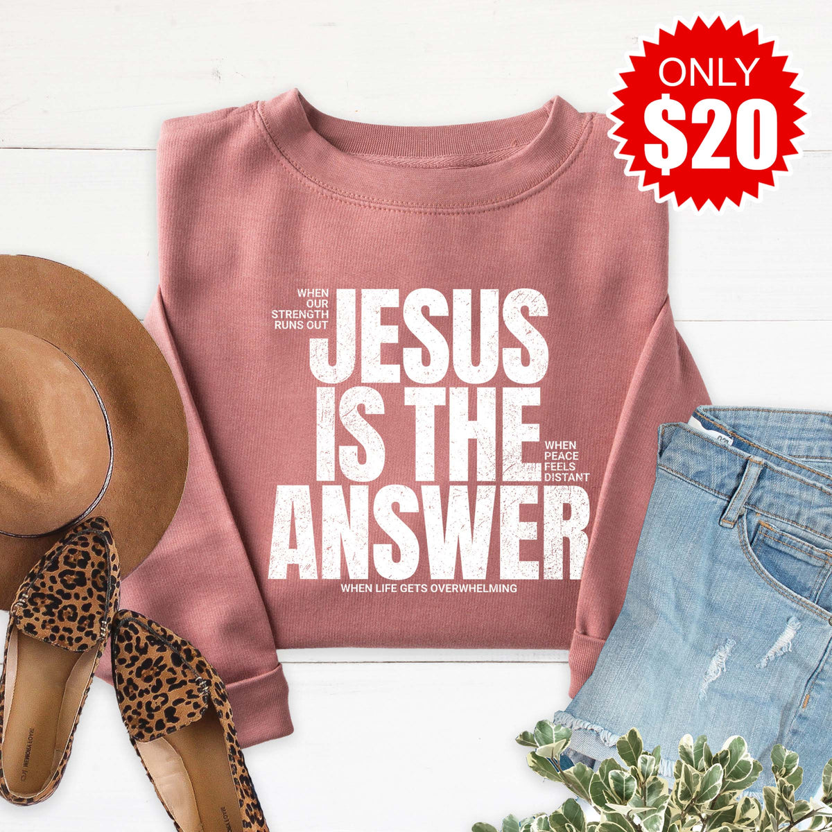 Jesus Is The Answer Sweatshirt - Heather Mauve - 20 product image 1