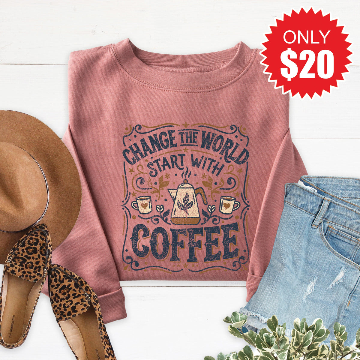 Change the World Coffee Sweatshirt - Heather Mauve - 20 product image 1