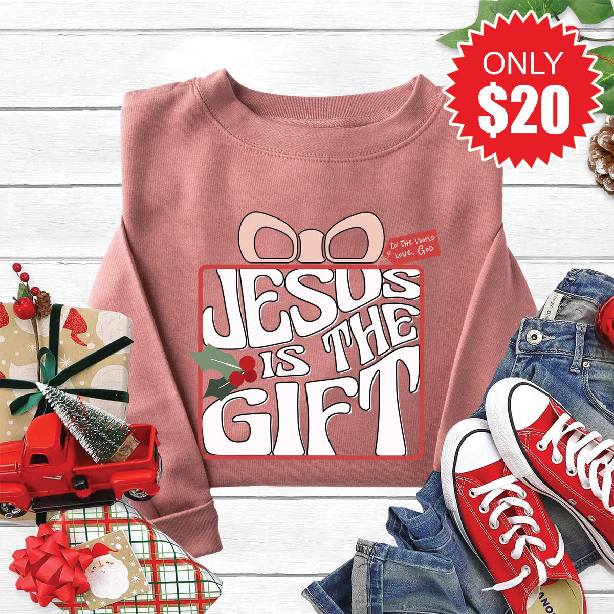 Jesus Is The Gift Sweatshirt - Heather Mauve - 20 product image 1
