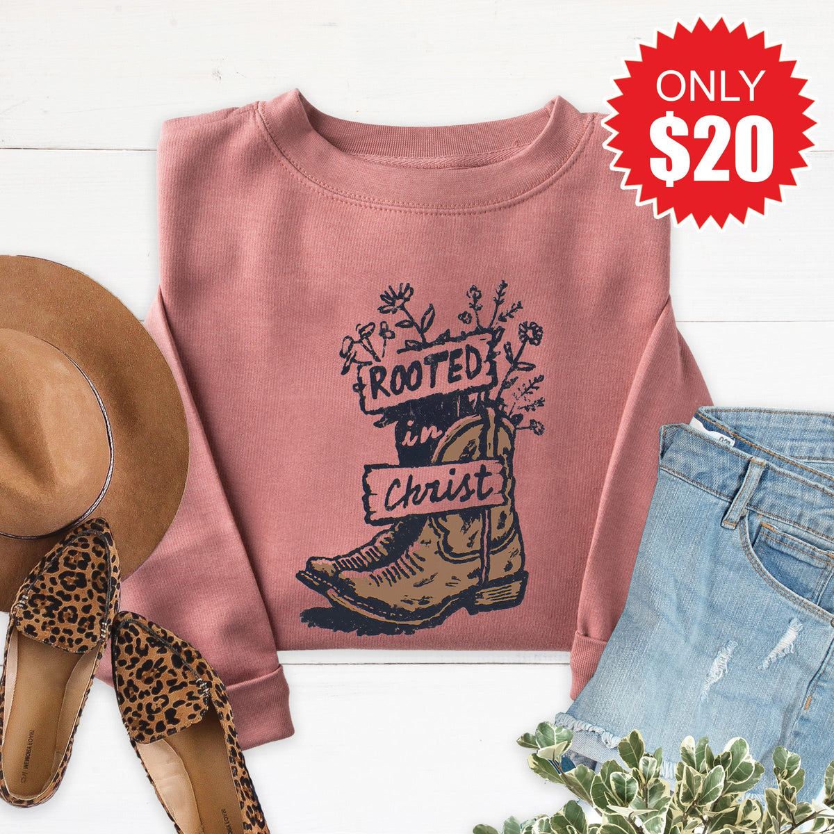 Rooted In Christ Sweatshirt - Heather Mauve - 20 product image 1