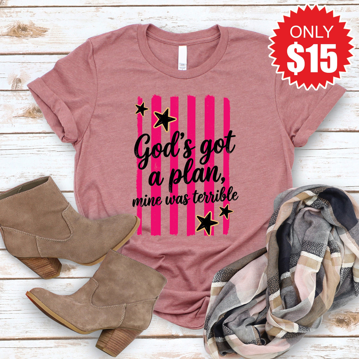 God's Got A Plan Tee - Heather Mauve - 15 product image 1