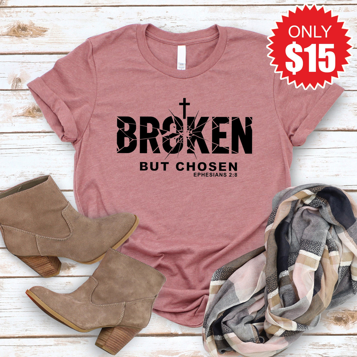 Broken But Chosen Tee - Heather Mauve - 15 product image 1