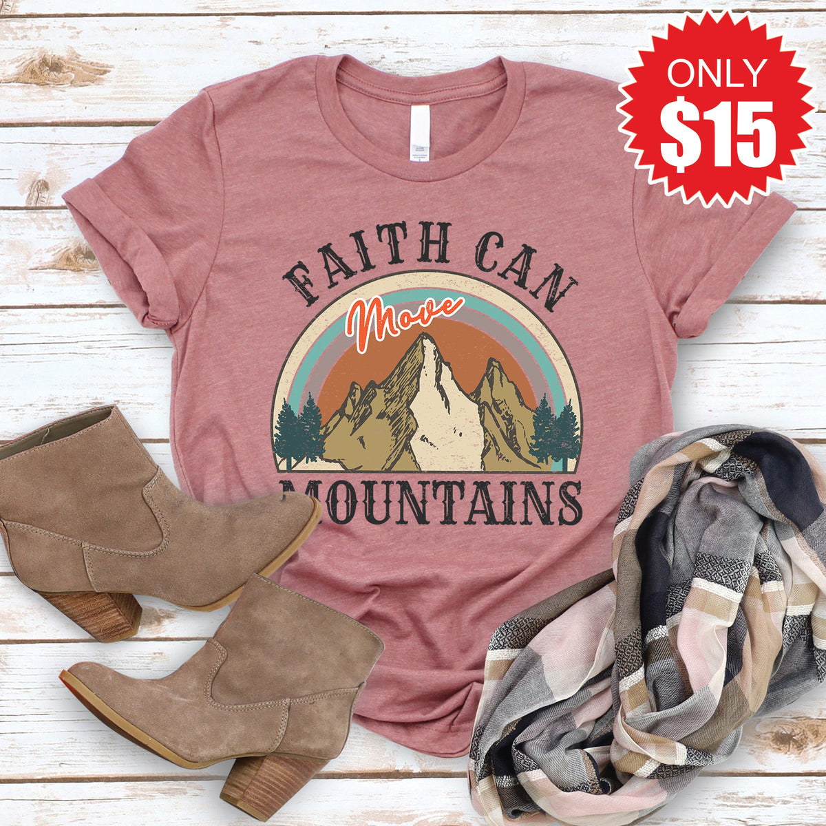Faith Can Move Mountains Tee - Heather Mauve - 15 product image 1