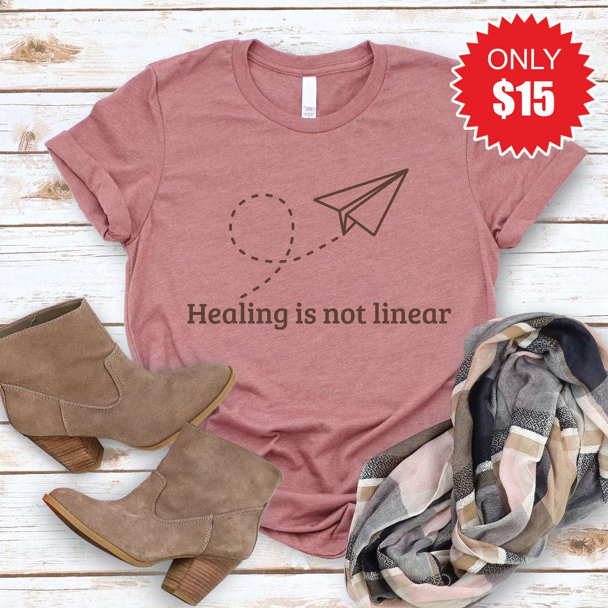 Healing Is Not Linear Tee - Heather Mauve - 15 product image 1