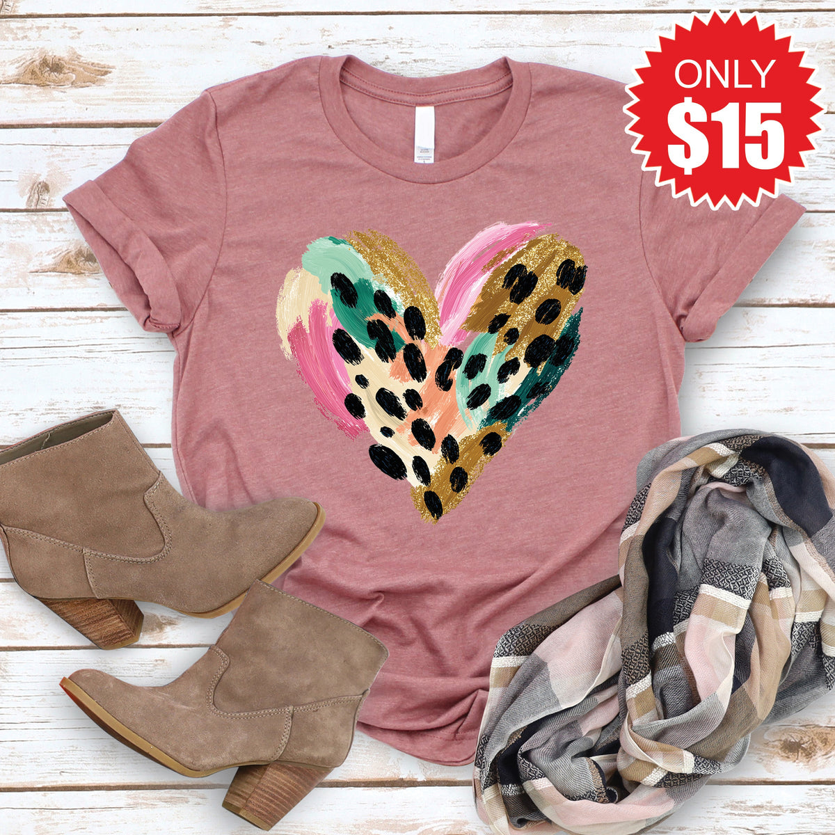 Leopard Heart Tee - Heather Mauve - 15 product image 1