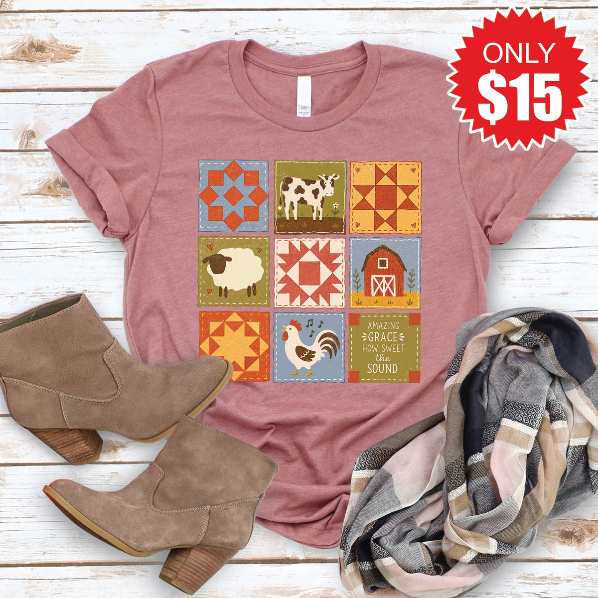 Amazing Grace Blocks Tee - Heather Mauve - 15 product image 1
