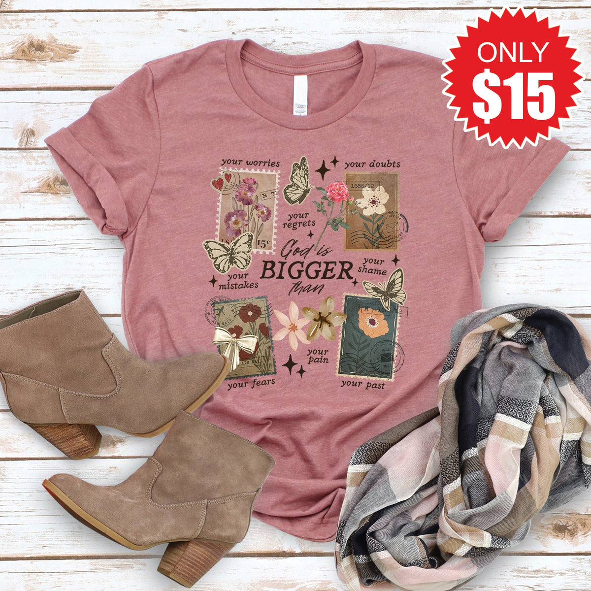 God Is Bigger Tee - Heather Mauve - 15 product image 1