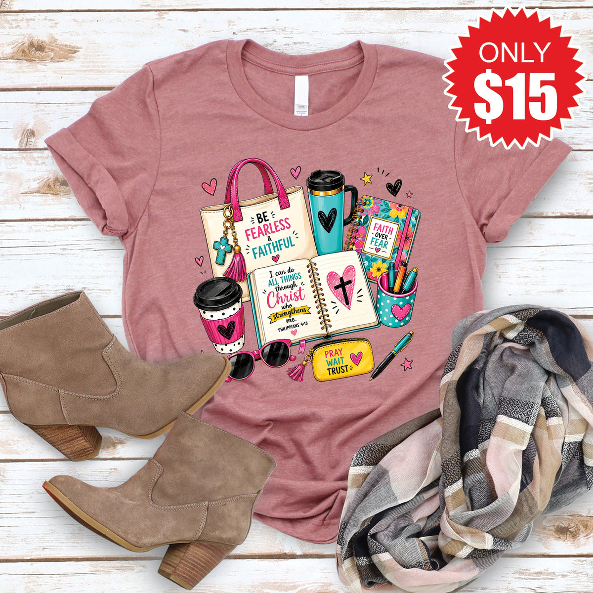 Be Fearless and Faithful Tee - Heather Mauve - 15 product image 1