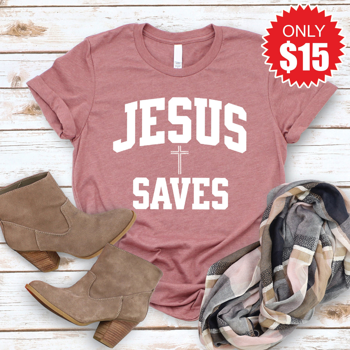 Jesus Saves Tee - Heather Mauve - 15 product image 1