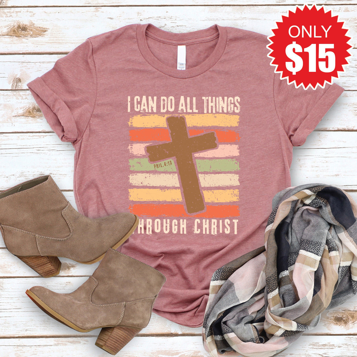 Philippians 4:13 Cross Tee - Heather Mauve - 15 product image 1