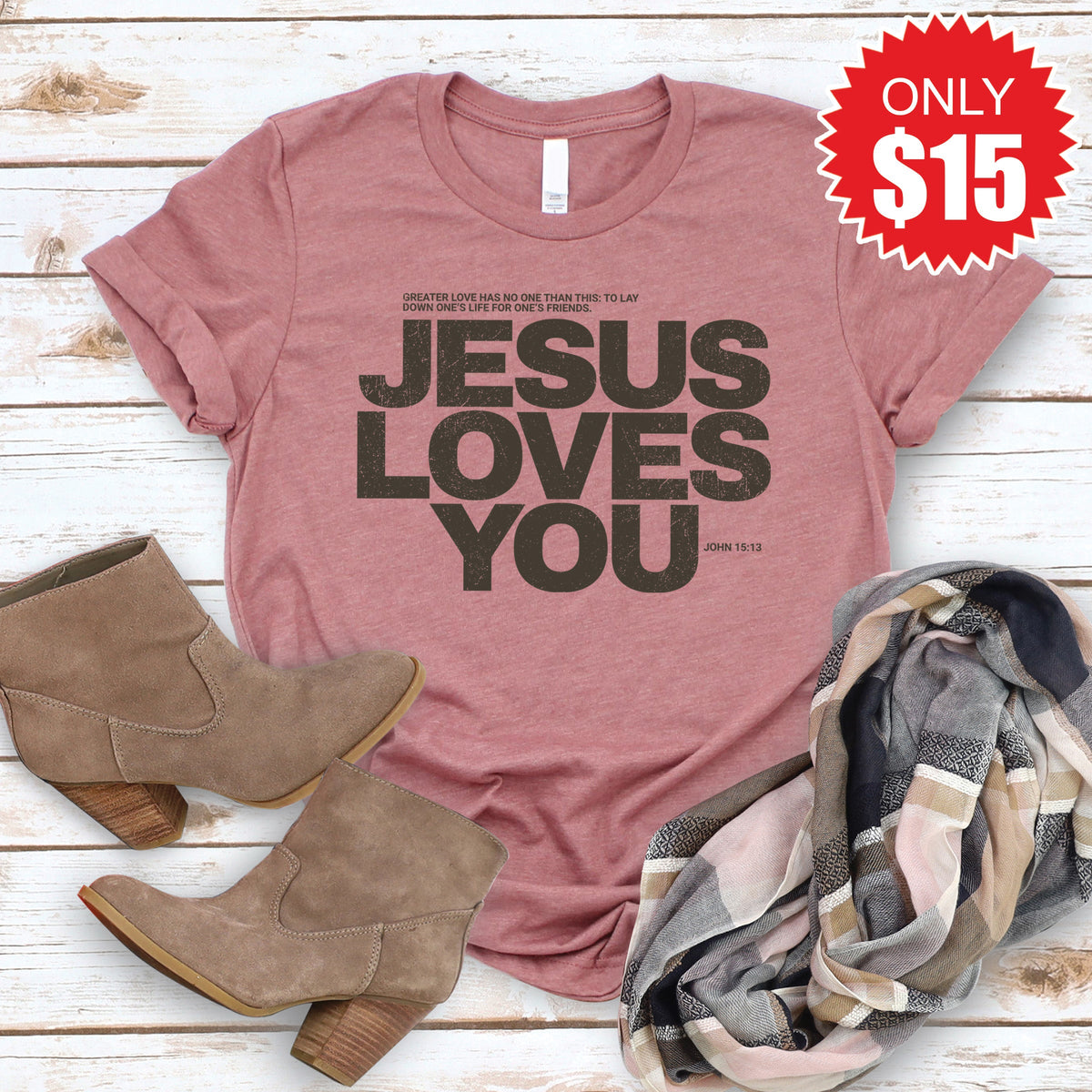 Jesus Loves You Tee - Heather Mauve - 15 product image 1