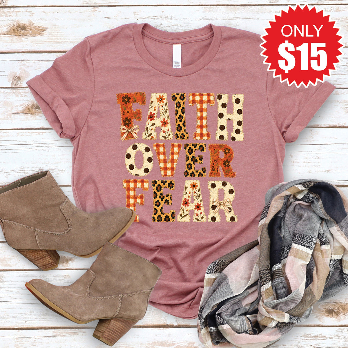 Faith Over Fear Tee - Heather Mauve - 15 product image 1