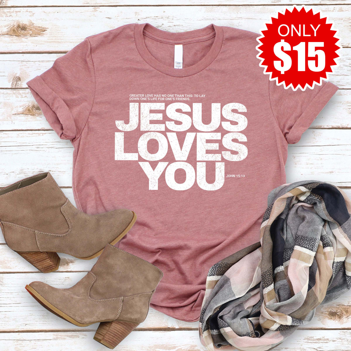 Jesus Loves You Tee - Heather Mauve - 15 product image 1