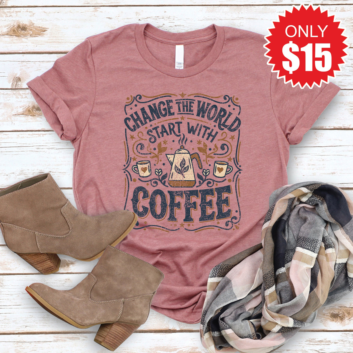 Change the World Coffee Tee - Heather Mauve - 15 product image 1