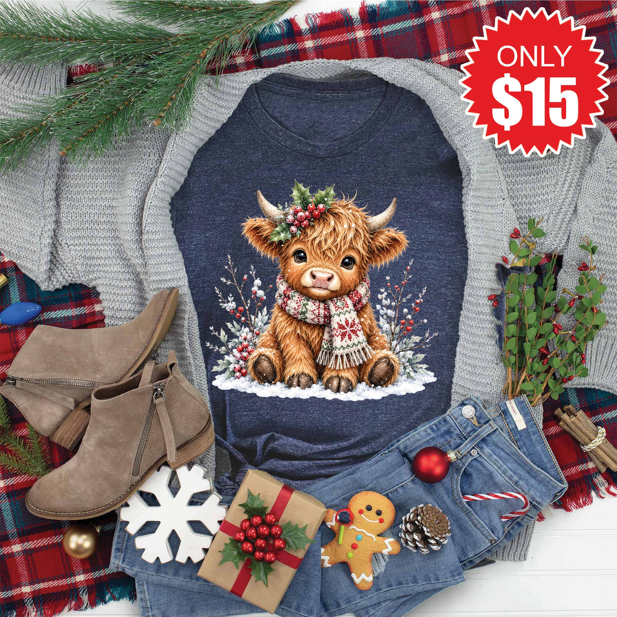 Christmas Cow Tee - Heather Navy - 15 product image 1
