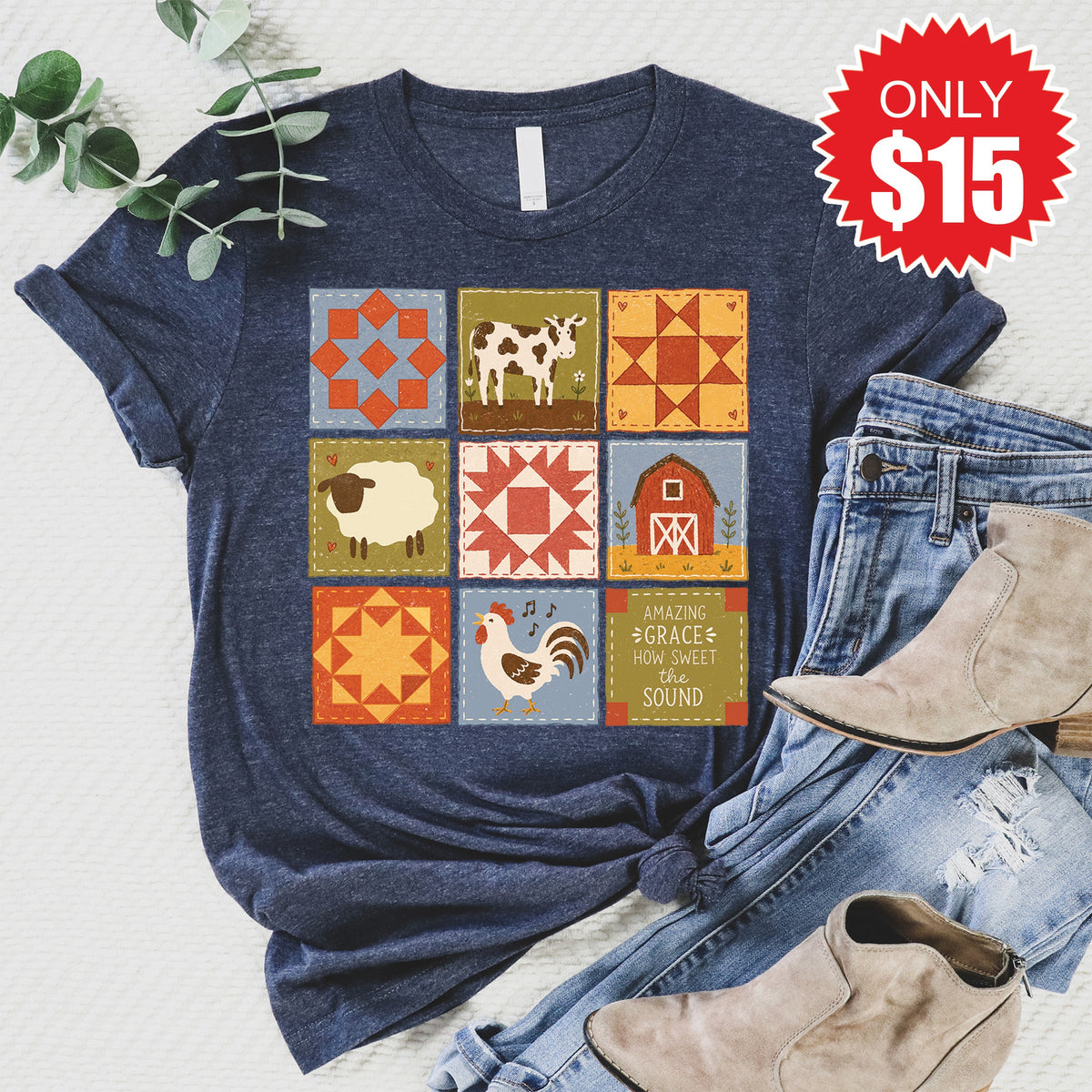 Amazing Grace Blocks Tee - Heather Navy - 15 product image 1