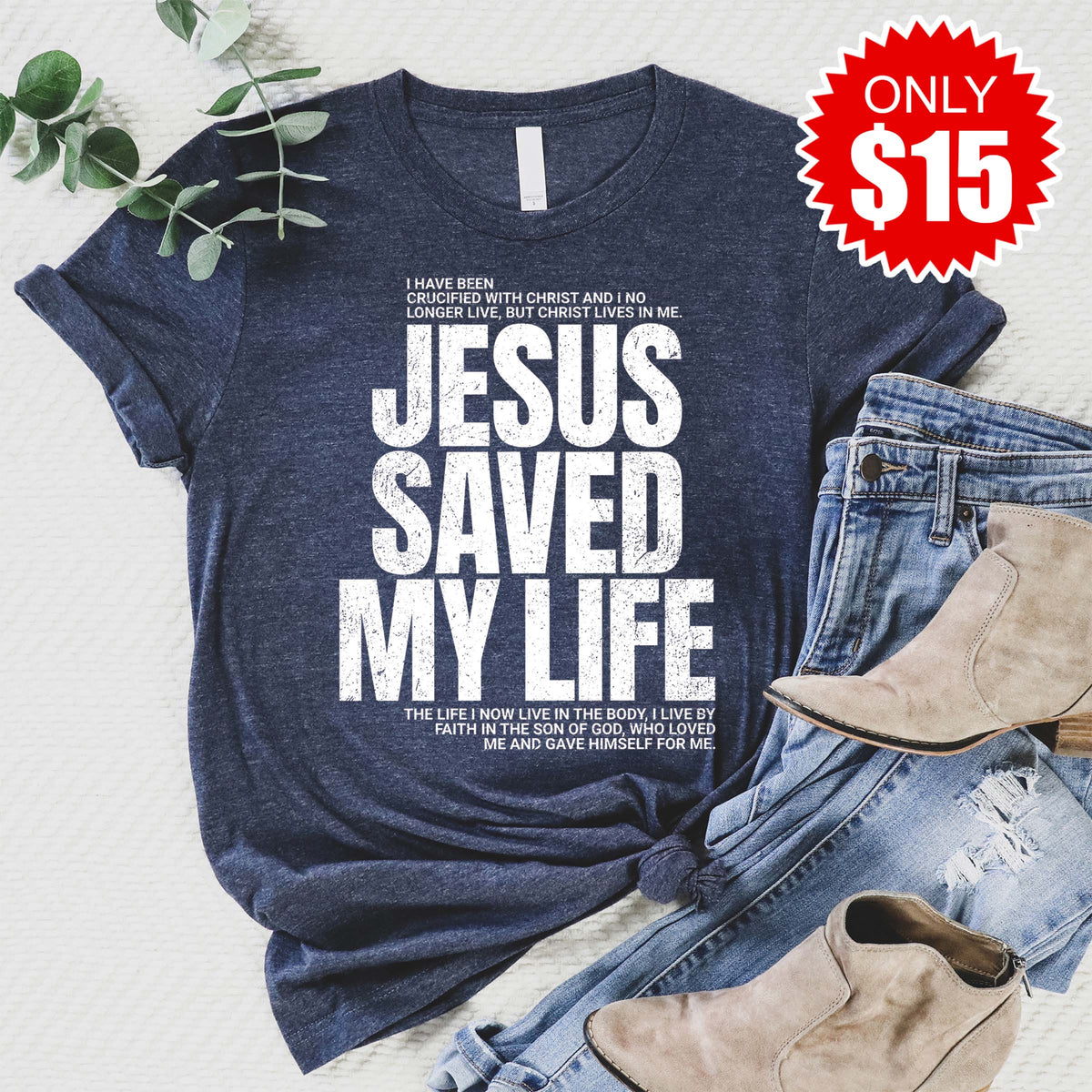 Jesus Saved My Life Tee - Heather Navy - 15 product image 1