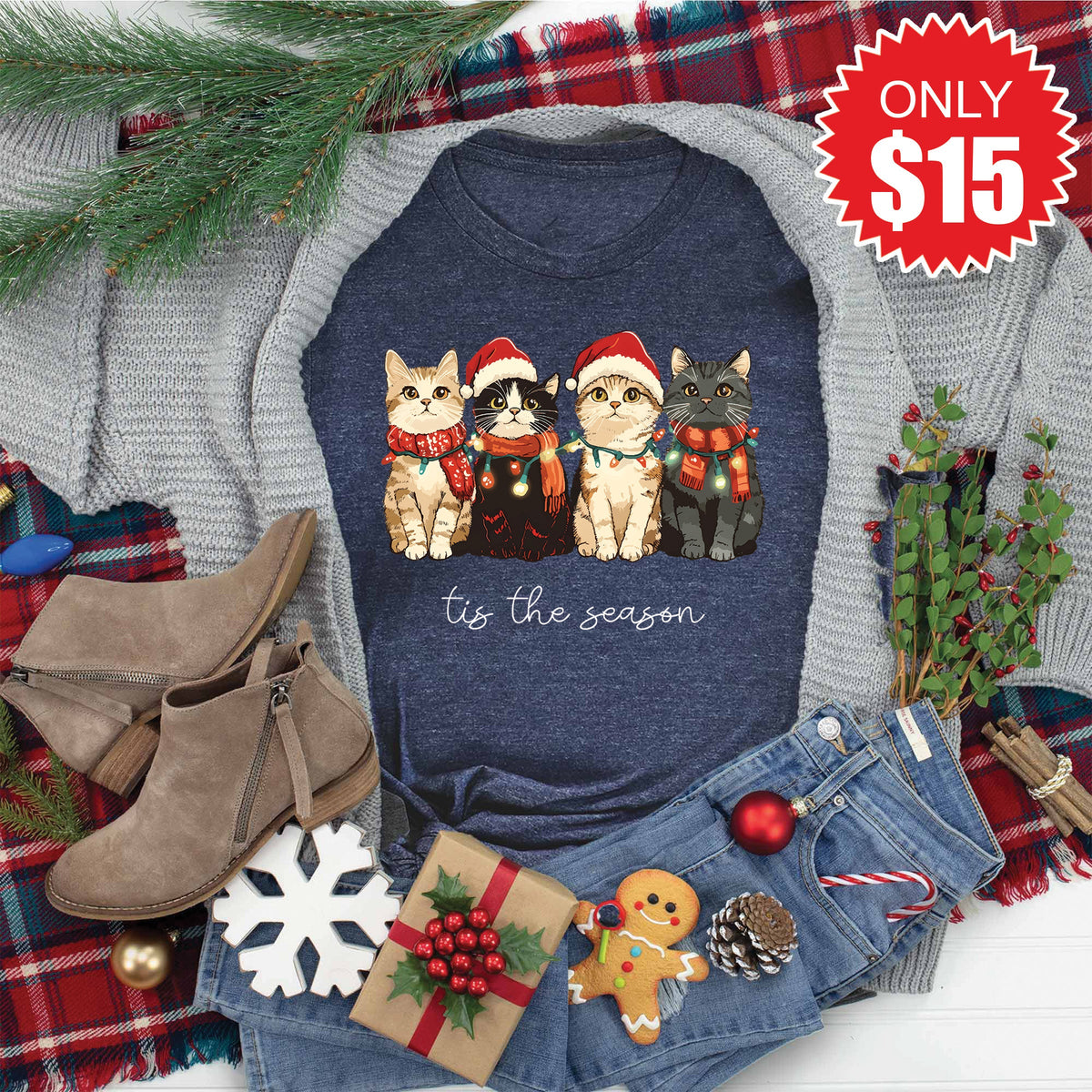 Christmas Cats Tee - Heather Navy - 15 product image 1