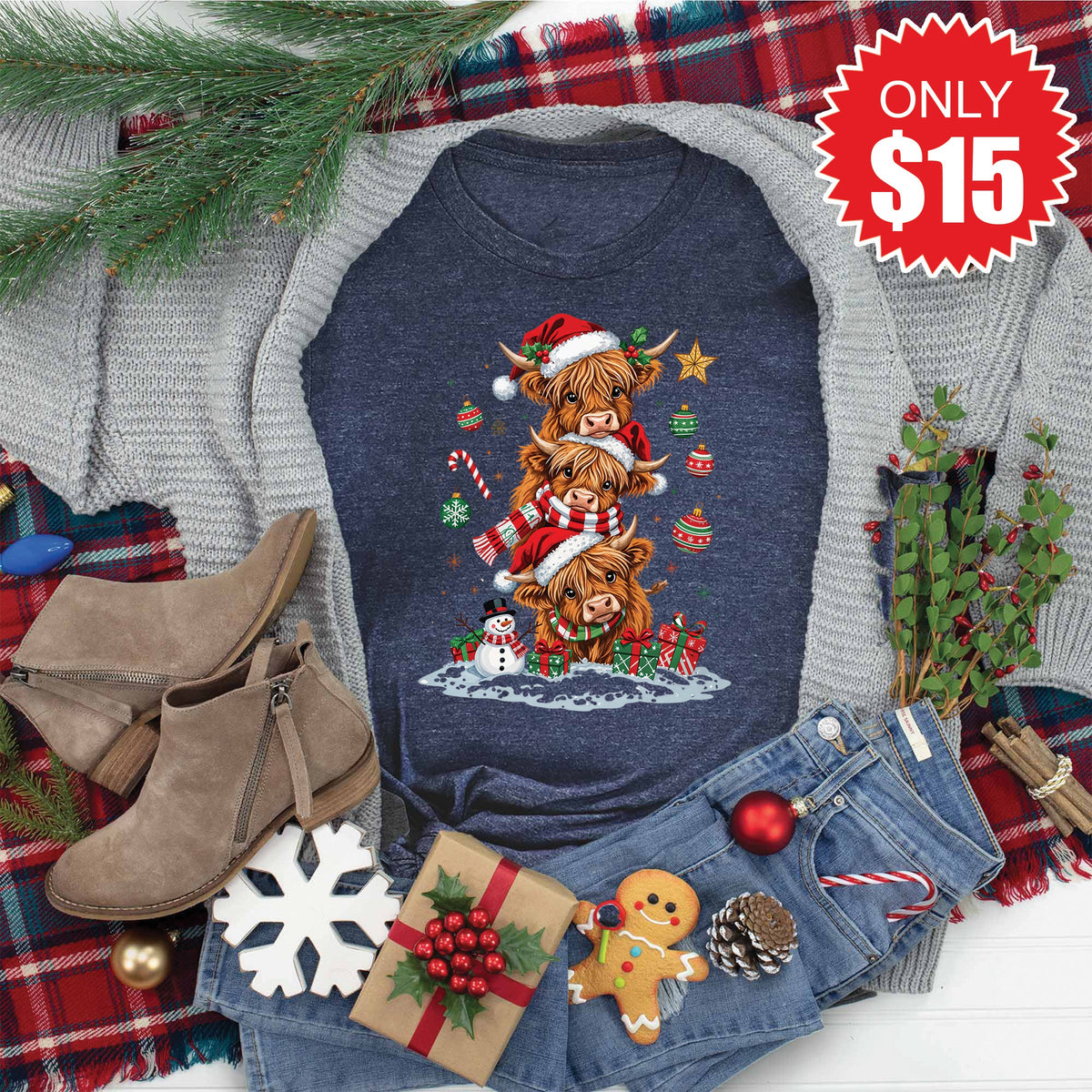 Christmas Cows Tee - Heather Navy - 15 product image 1