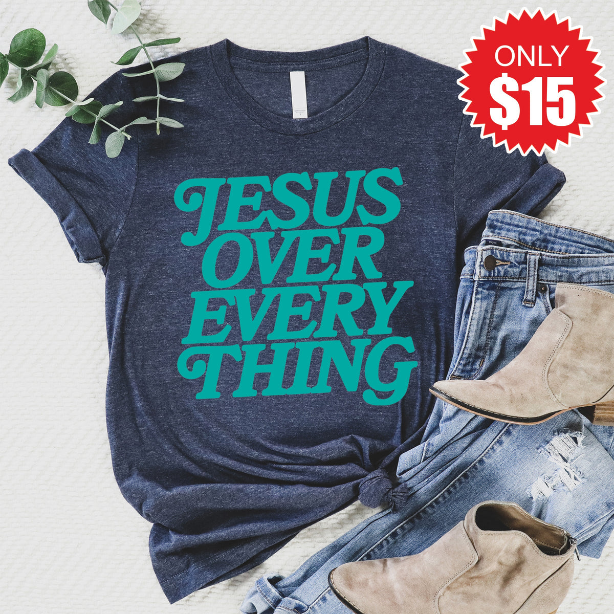 Jesus Over Everything Tee - Heather Navy - 15 product image 1