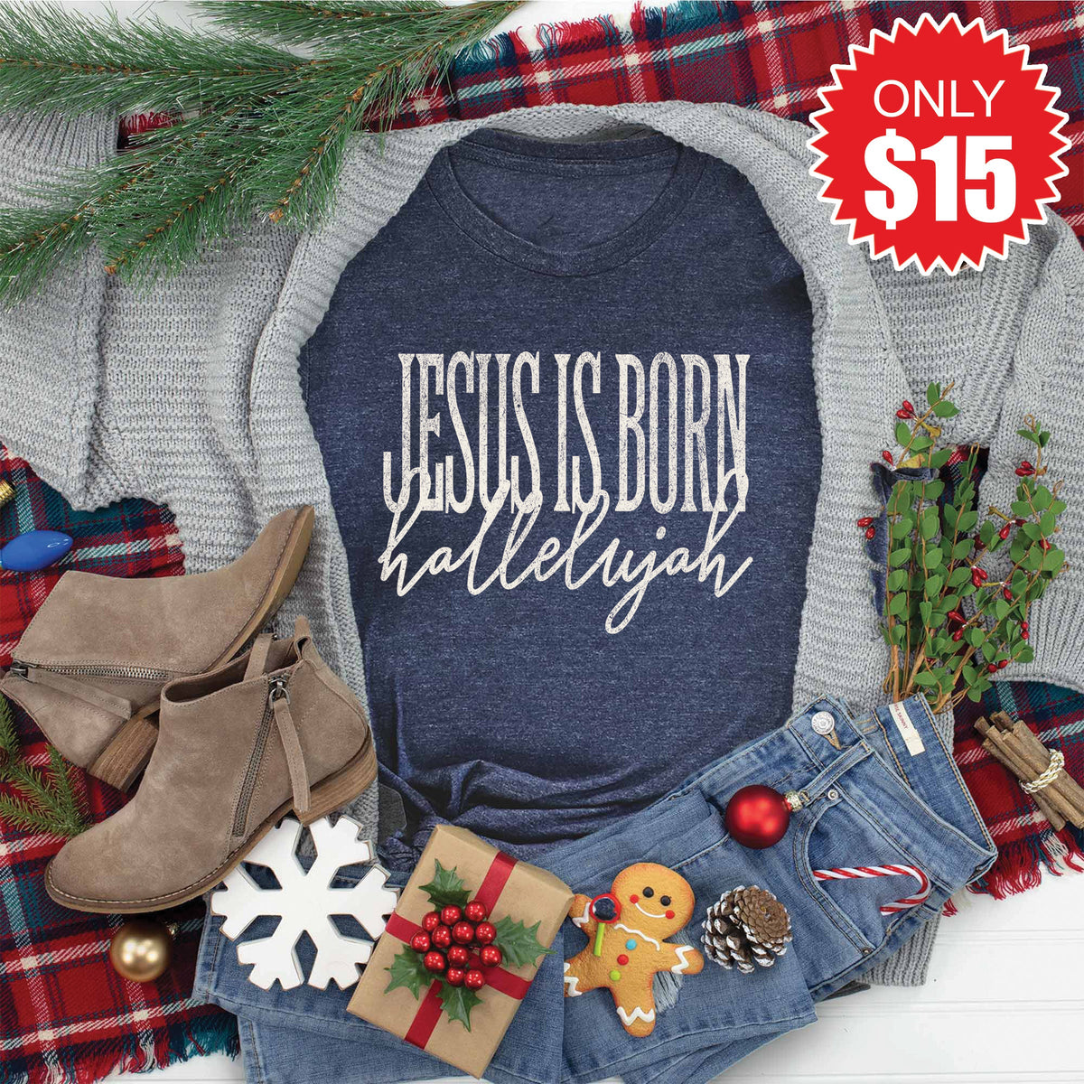 Jesus Is Born Tee - Heather Navy - 15 product image 1