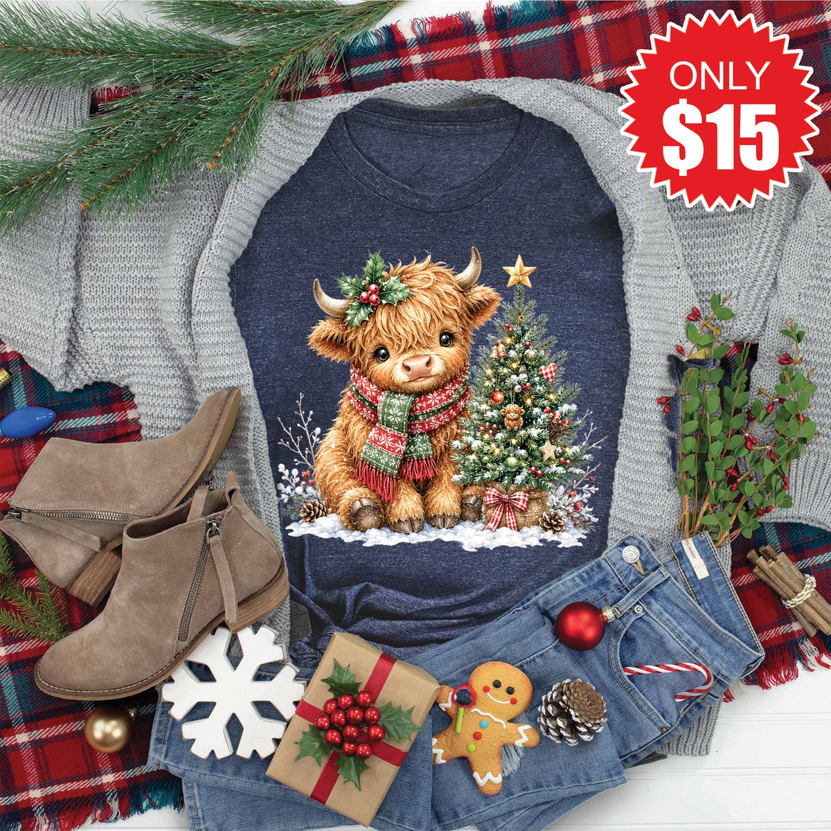 Christmas Cow Tee - Heather Navy - 15 product image 1
