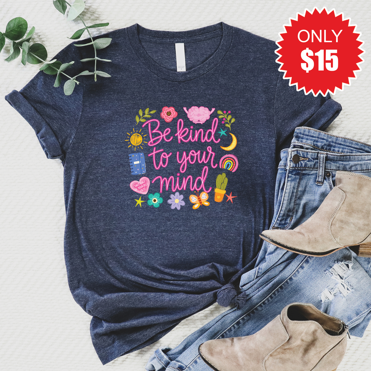 Be Kind To Your Mind Tee - Heather Navy - 15 product image 1