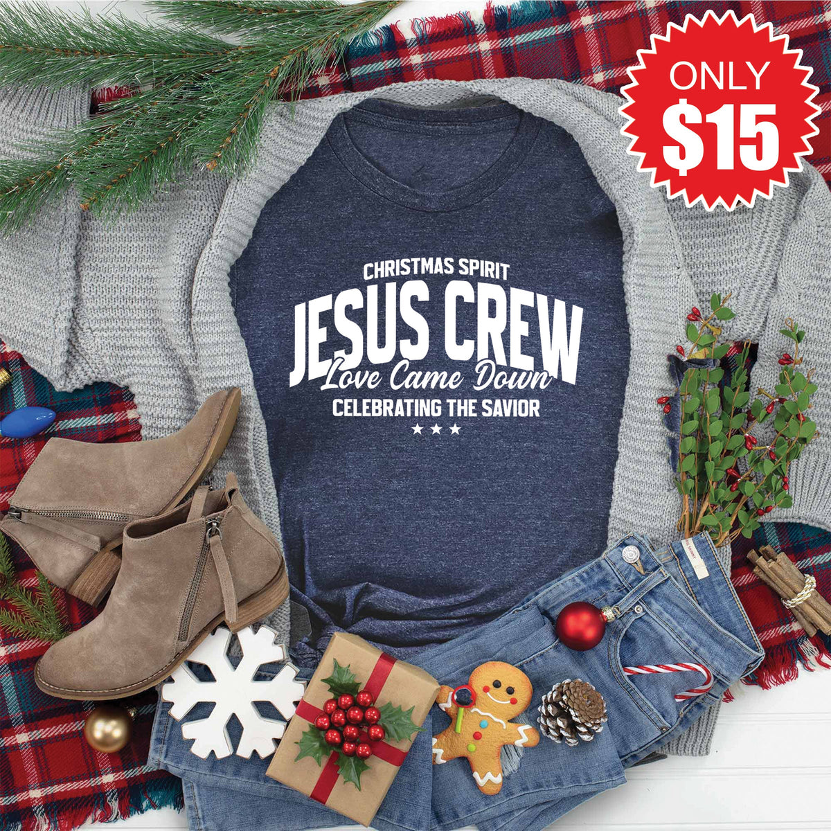 Jesus Crew Tee - Heather Navy - 15 product image 1
