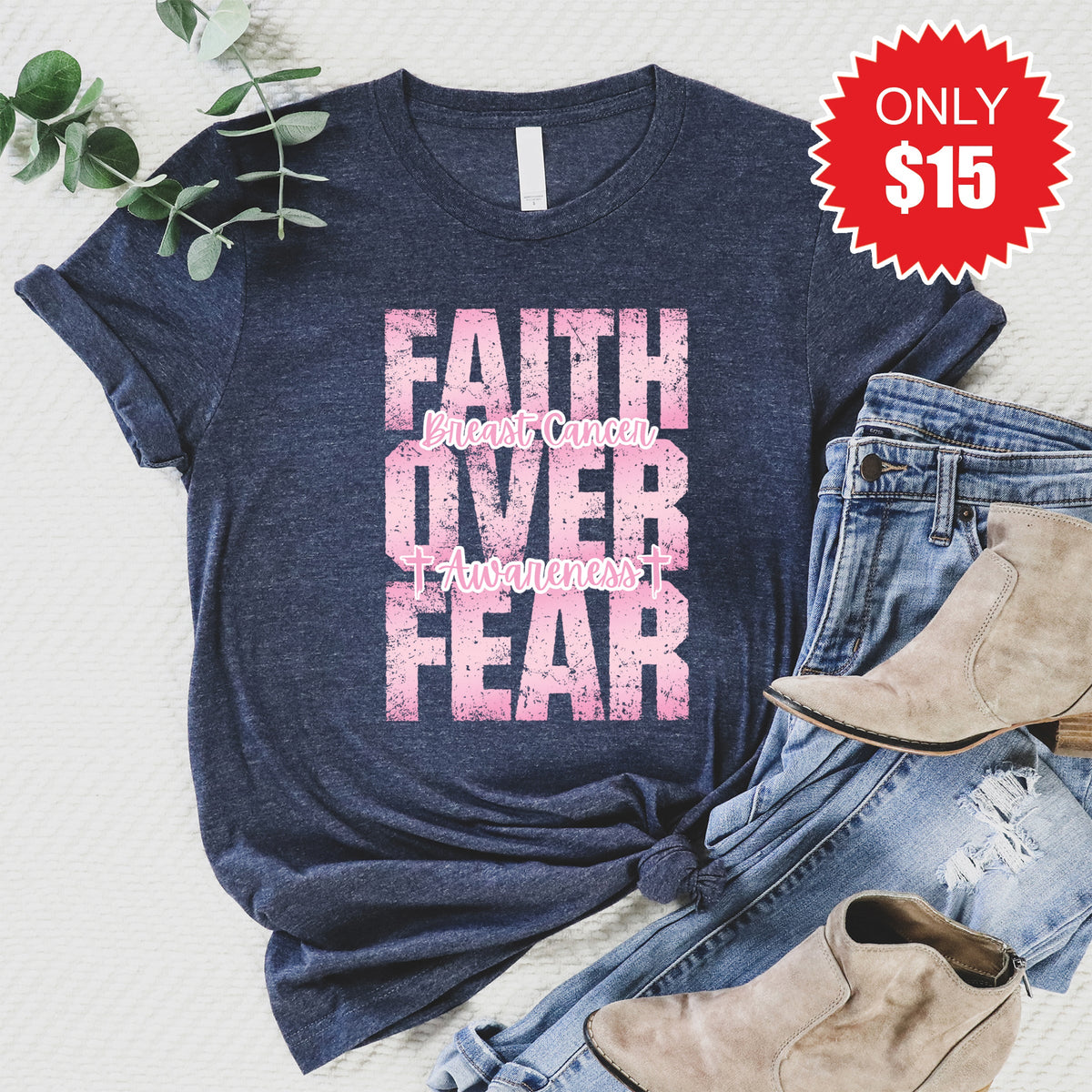 Faith Over Fear Tee - Heather Navy - 15 product image 1