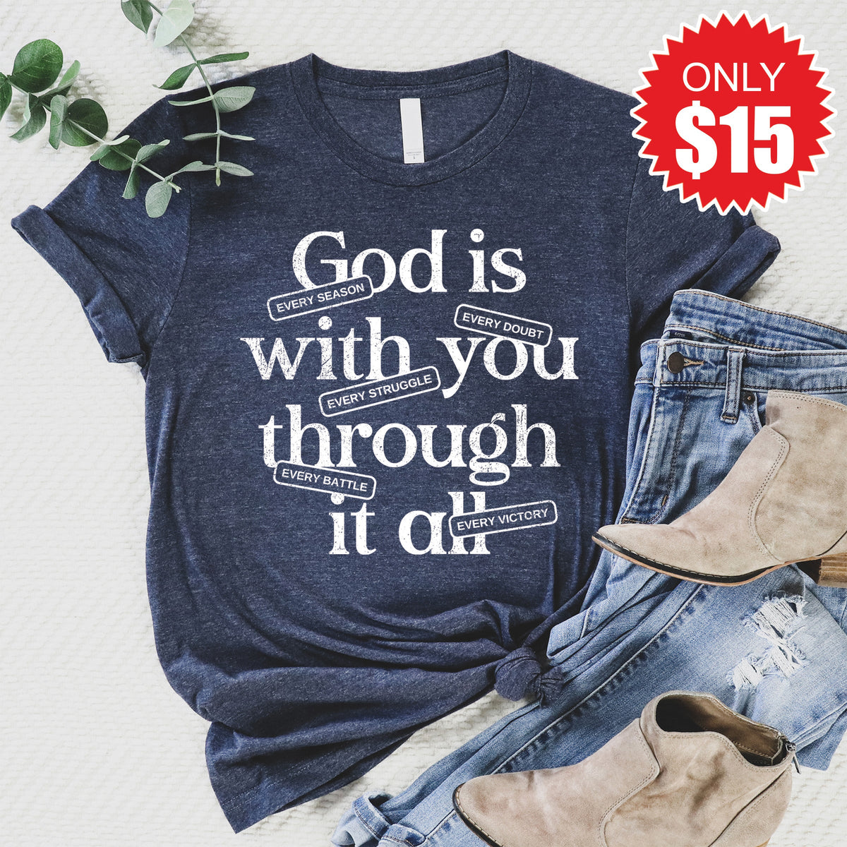 God Is With You Tee - Heather Navy - 15 product image 1