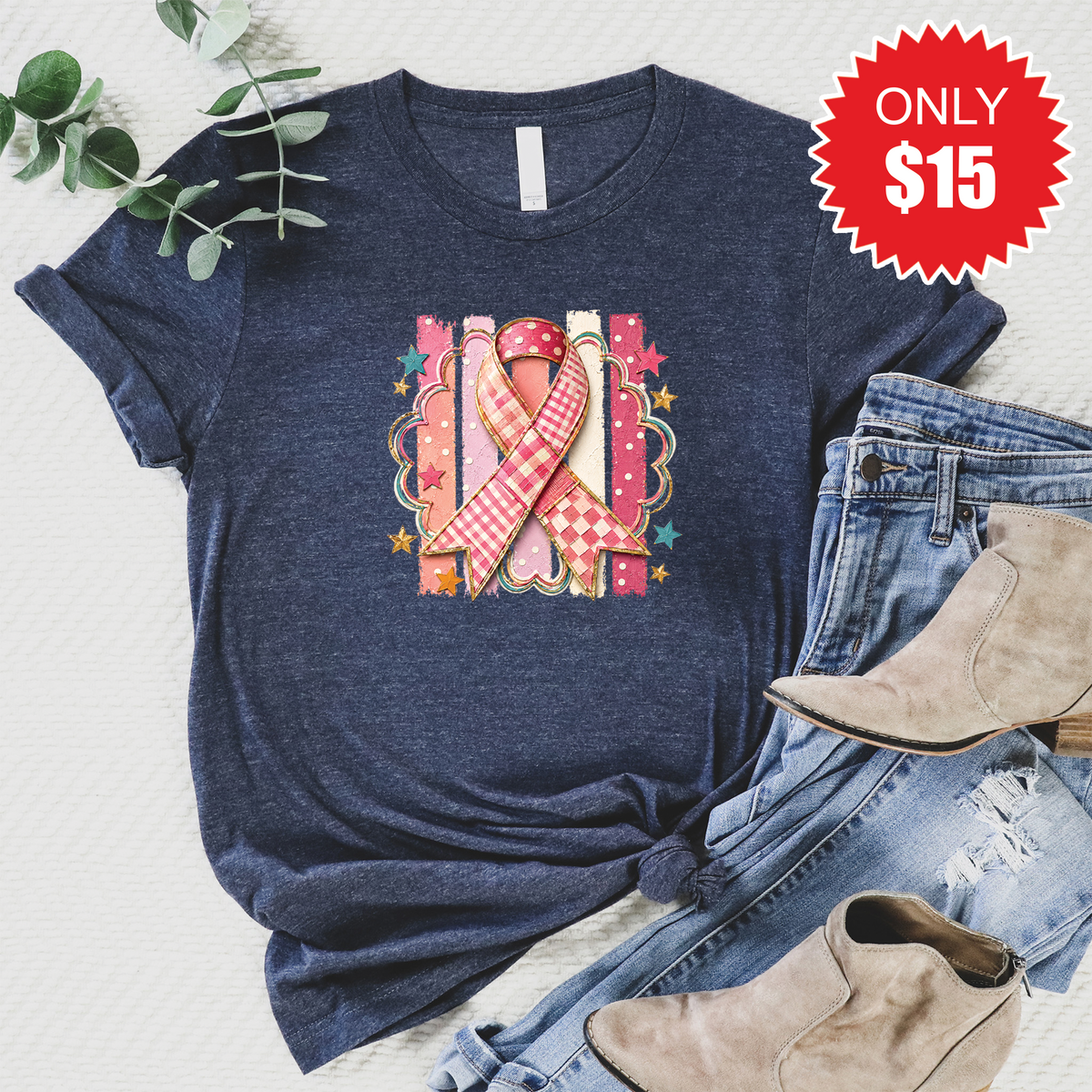 Pink Ribbon Tee - Heather Navy - 15 product image 1