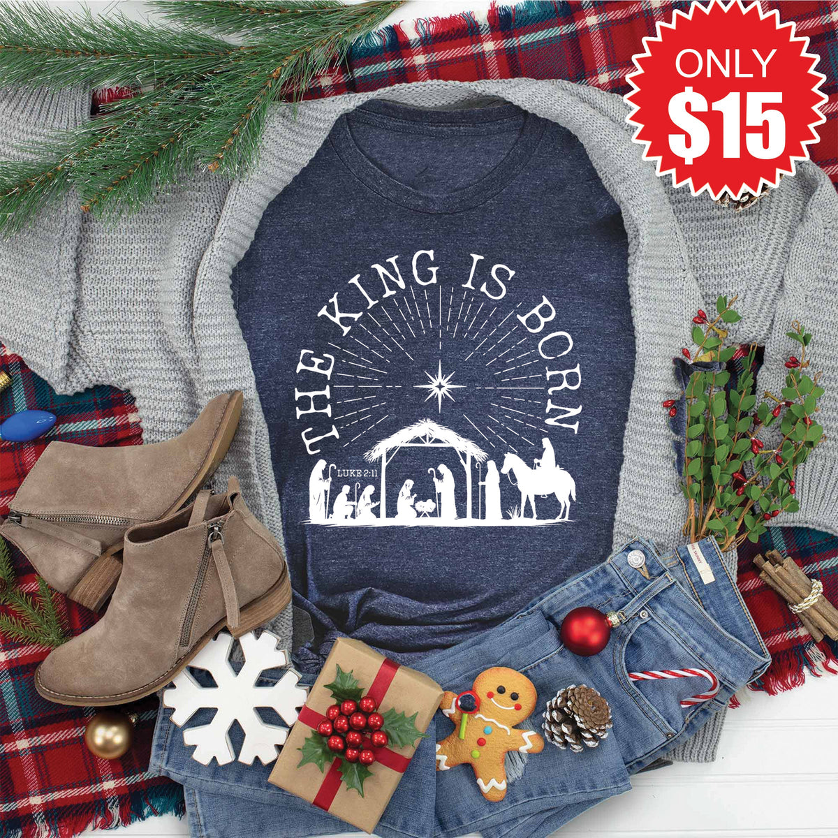 The King Is Born Tee - Heather Navy - 15 product image 1