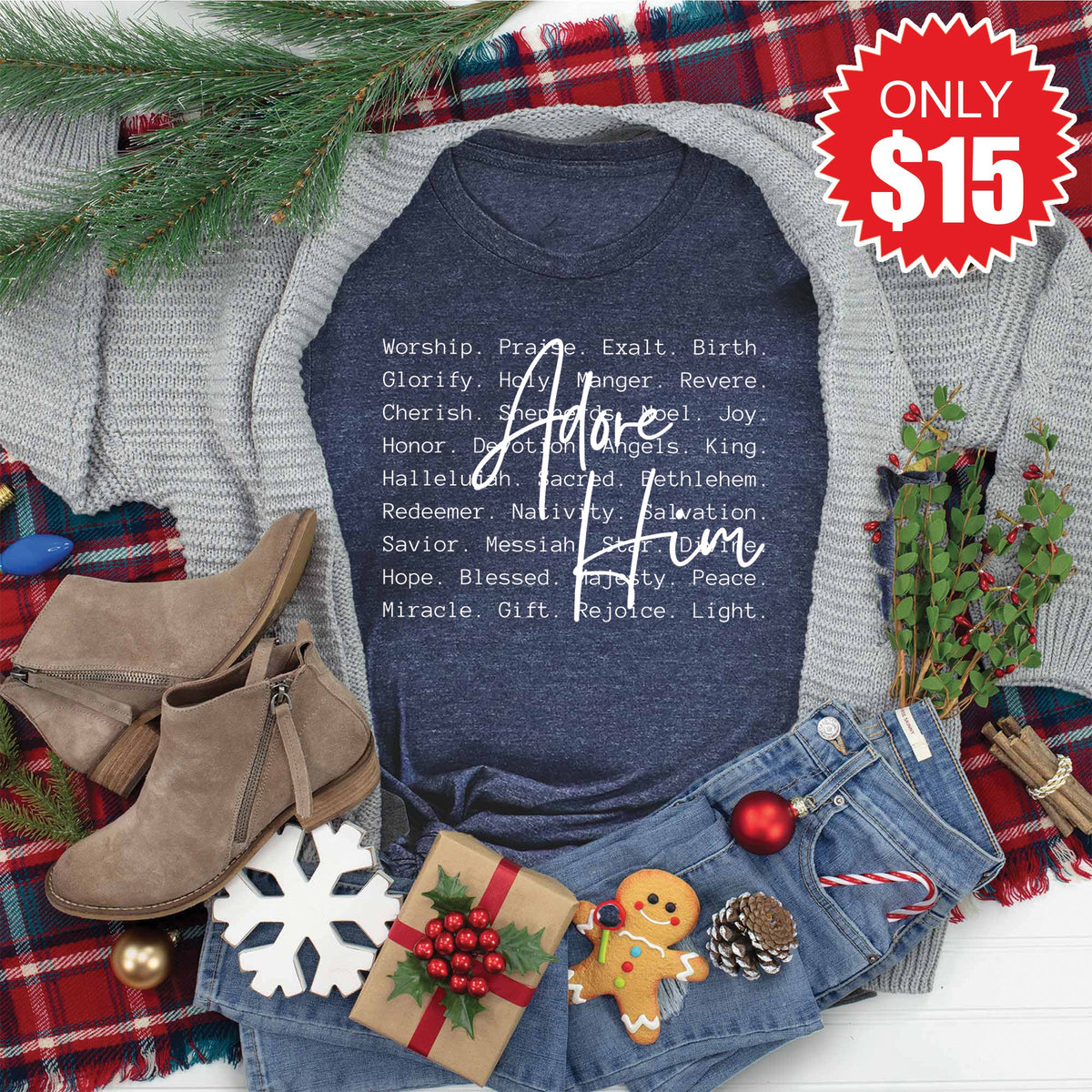 Adore Him Tee - Heather Navy - 15 product image 1