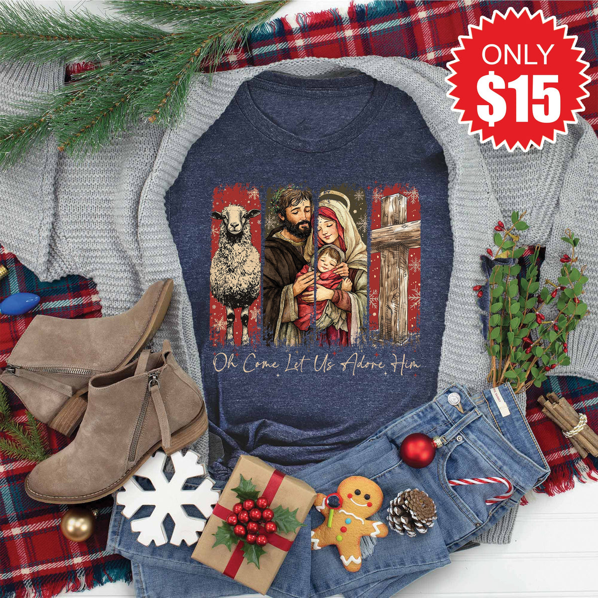 Let Us Adore Him Tee - Heather Navy - 15 product image 1