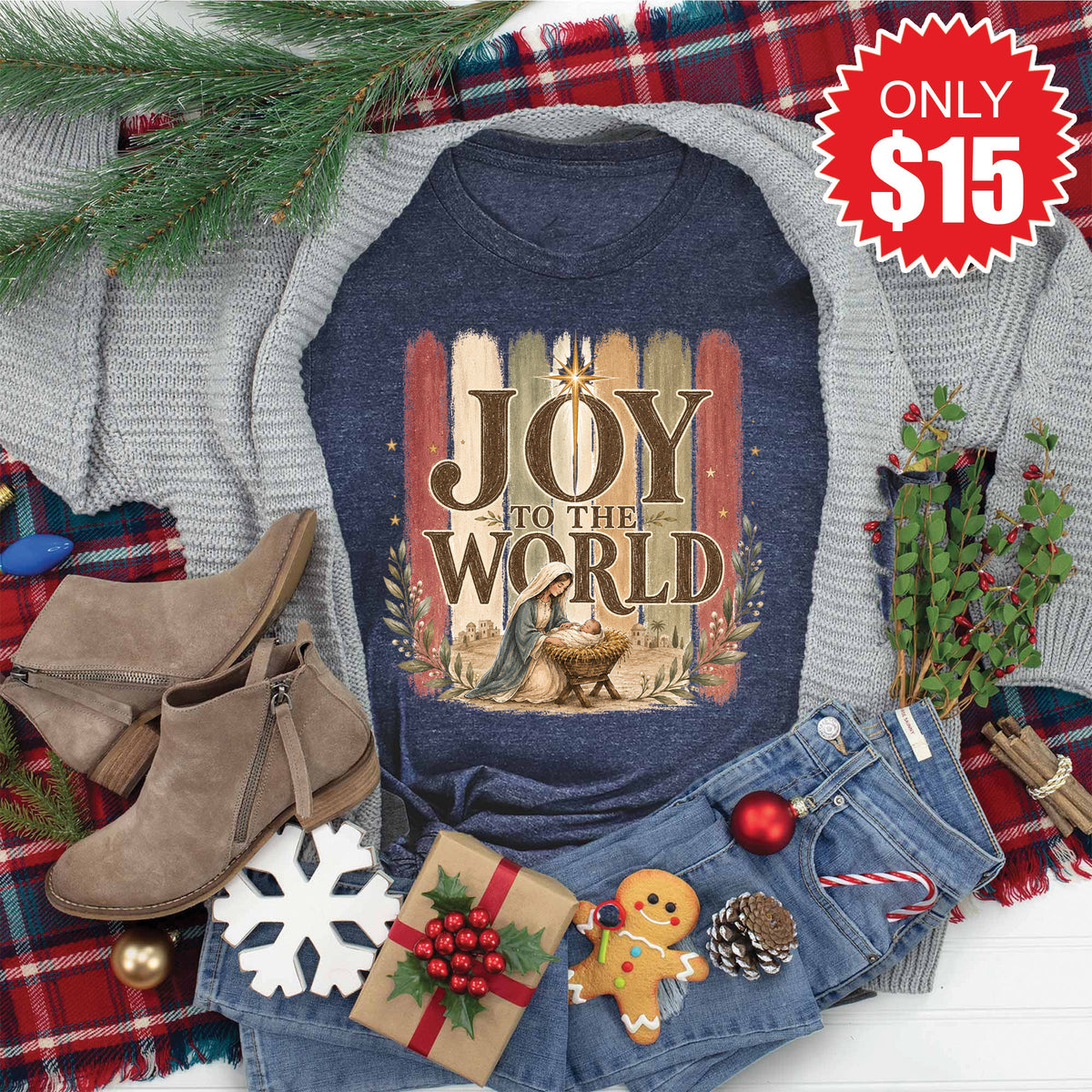 Joy To The World Tee - Heather Navy - 15 product image 1