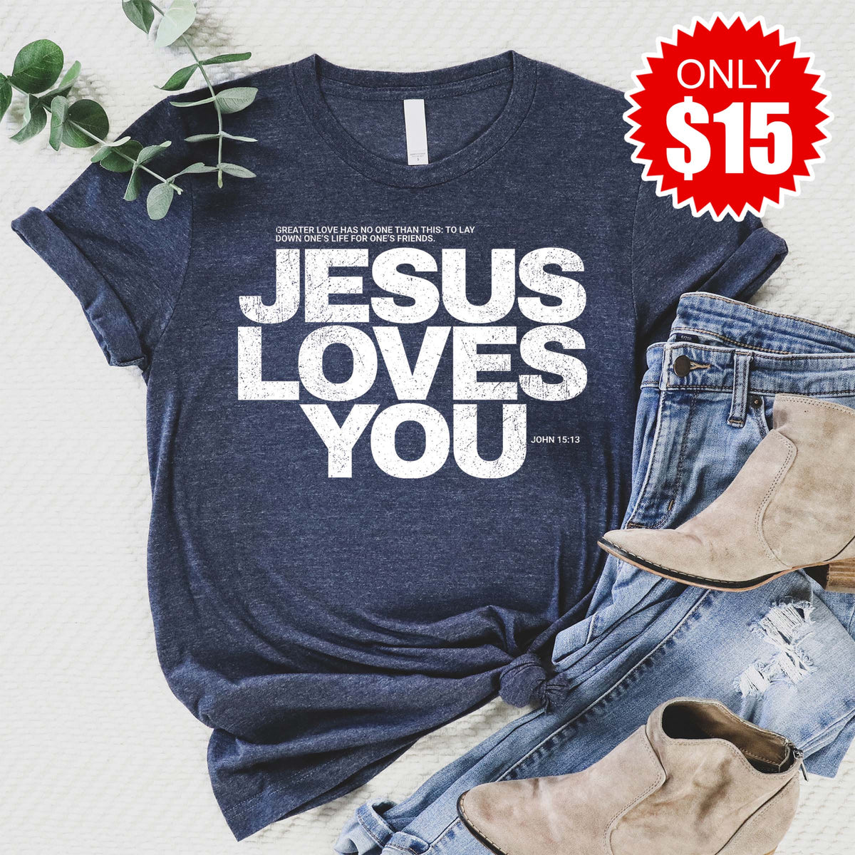 Jesus Loves You Tee - Heather Navy - 15