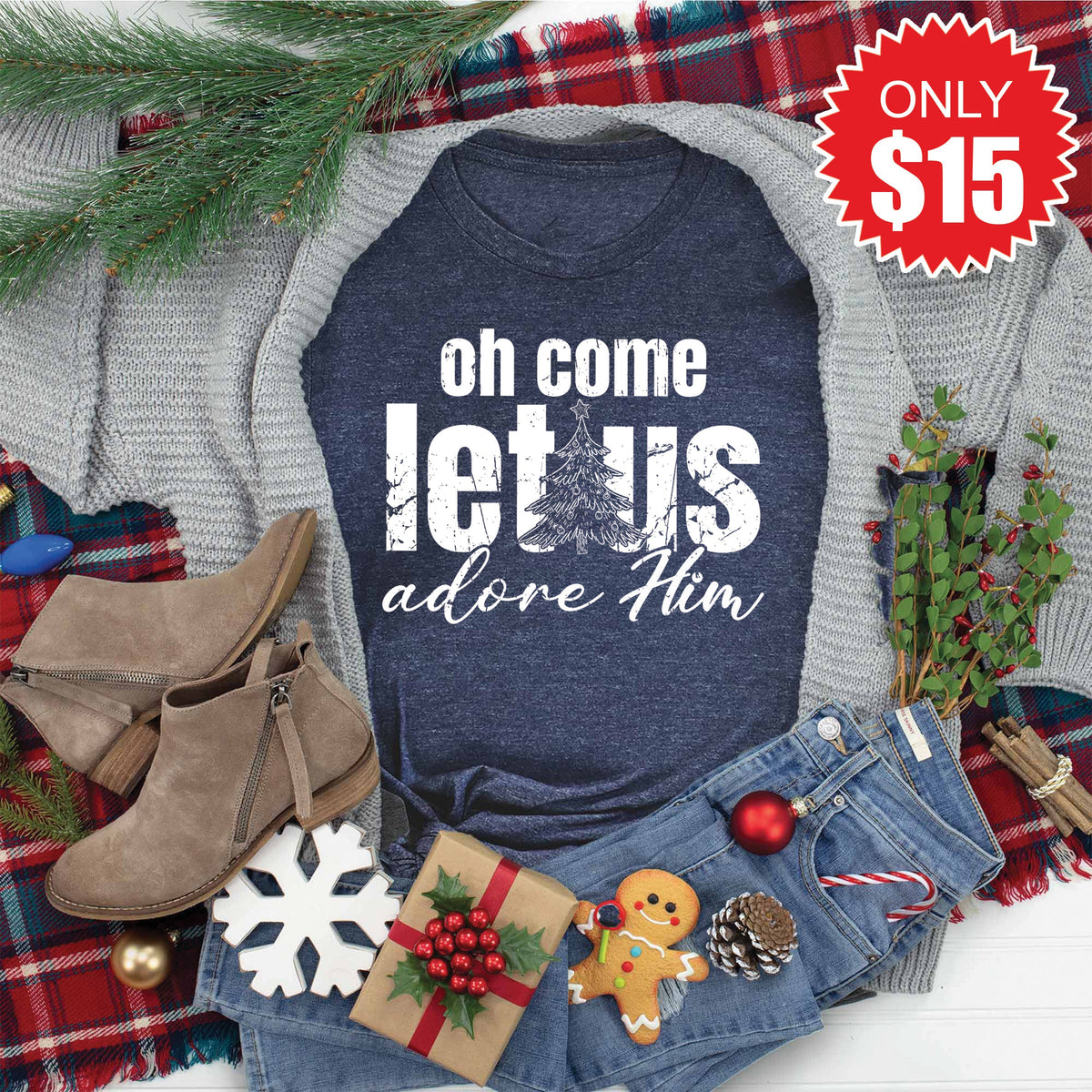 Let Us Adore Him Tee - Heather Navy - 15 product image 1
