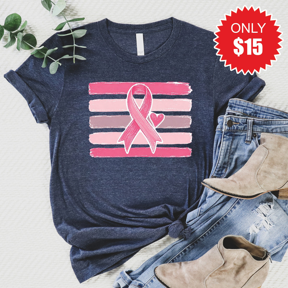 Pink Ribbon Tee - Heather Navy - 15 product image 1