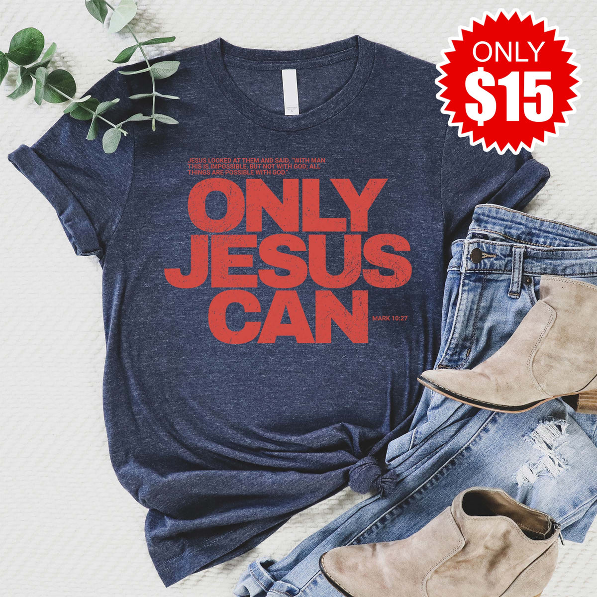 Only Jesus Can Tee - Heather Navy - 15 product image 1