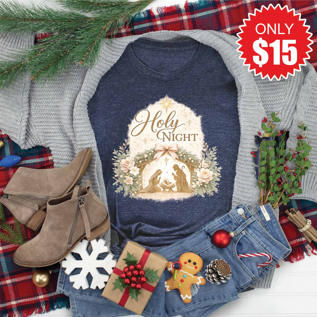 Holy Night Tee - Heather Navy - 15 product image 1