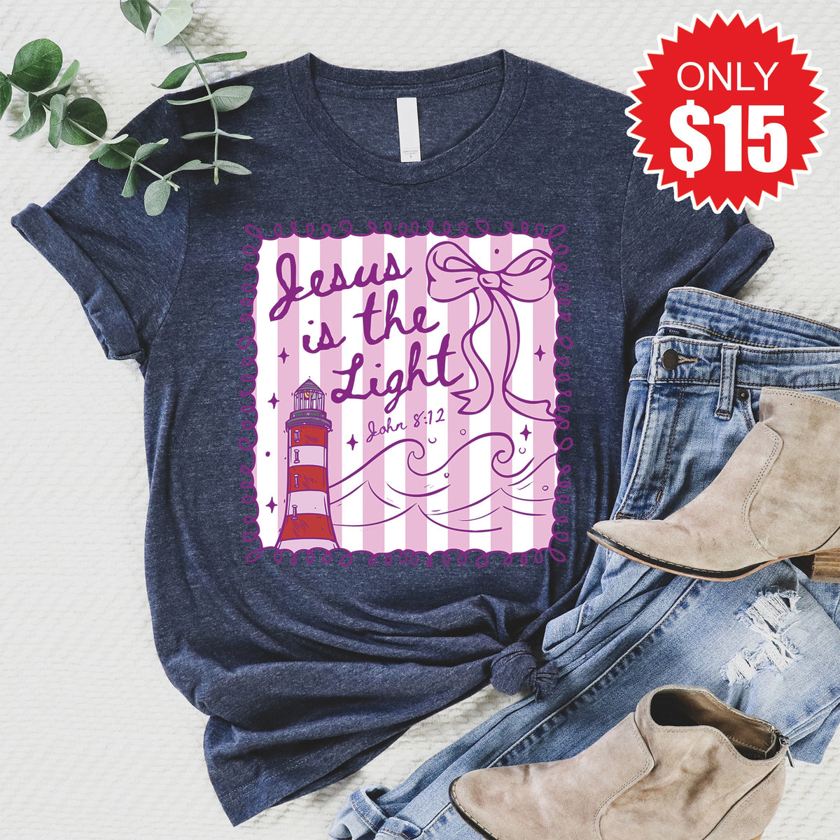 Jesus Is The Light Tee - Heather Navy - 15 product image 1