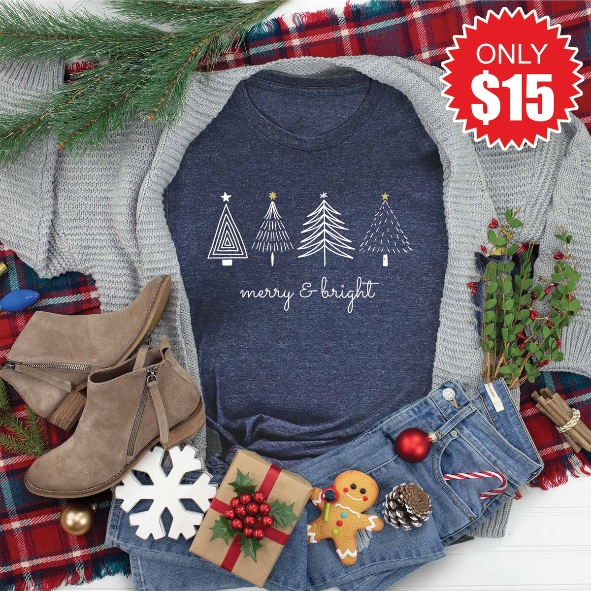 Merry and Bright Tee - Heather Navy - 15 product image 1