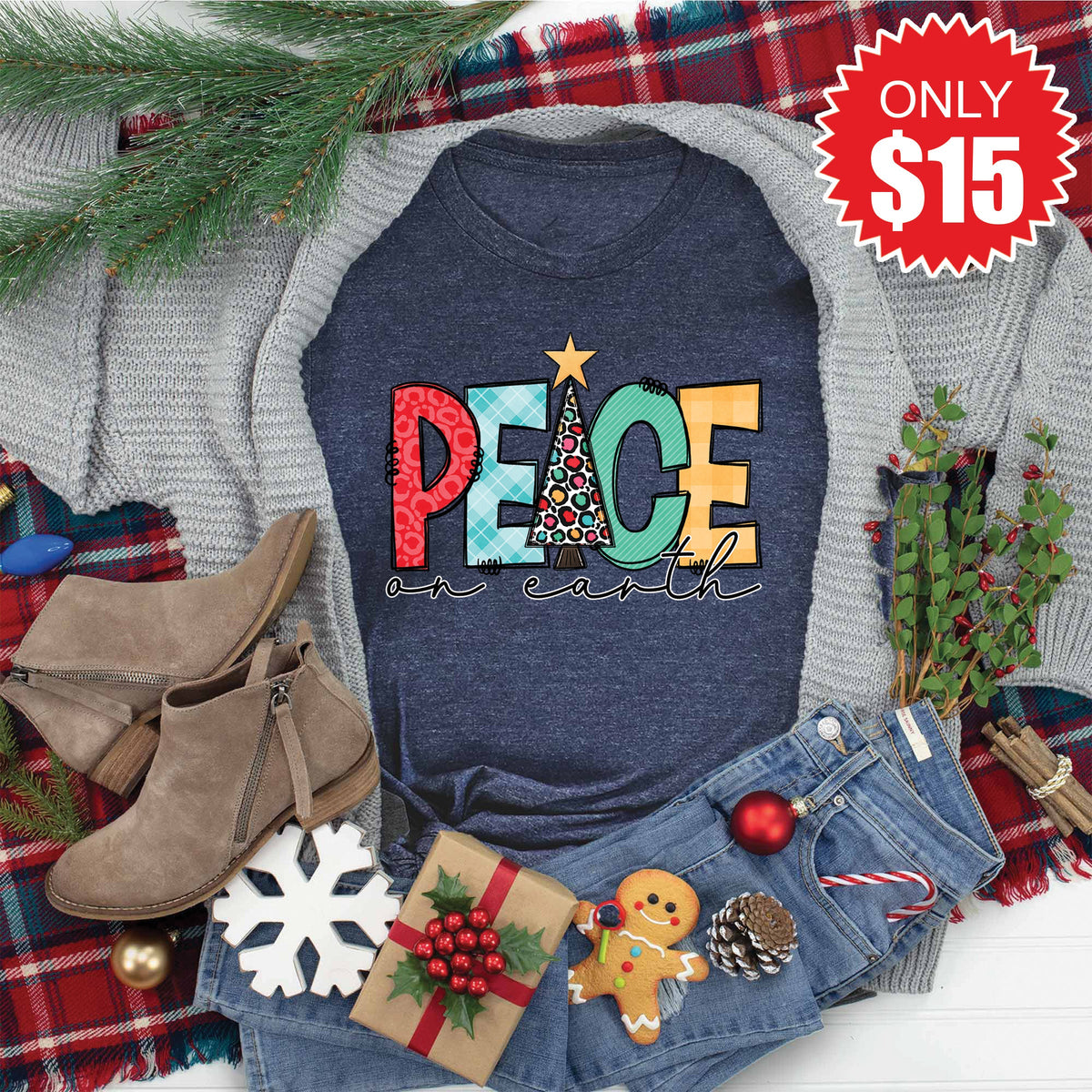 Peace On Earth Tee - Heather Navy - 15 product image 1