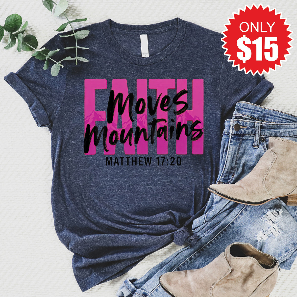 Faith Moves Mountains Tee - Heather Navy - 15 product image 1