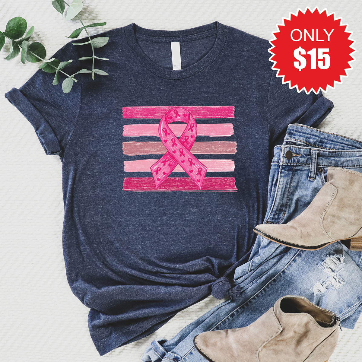 Pink Ribbon Tee - Heather Navy - 15 product image 1