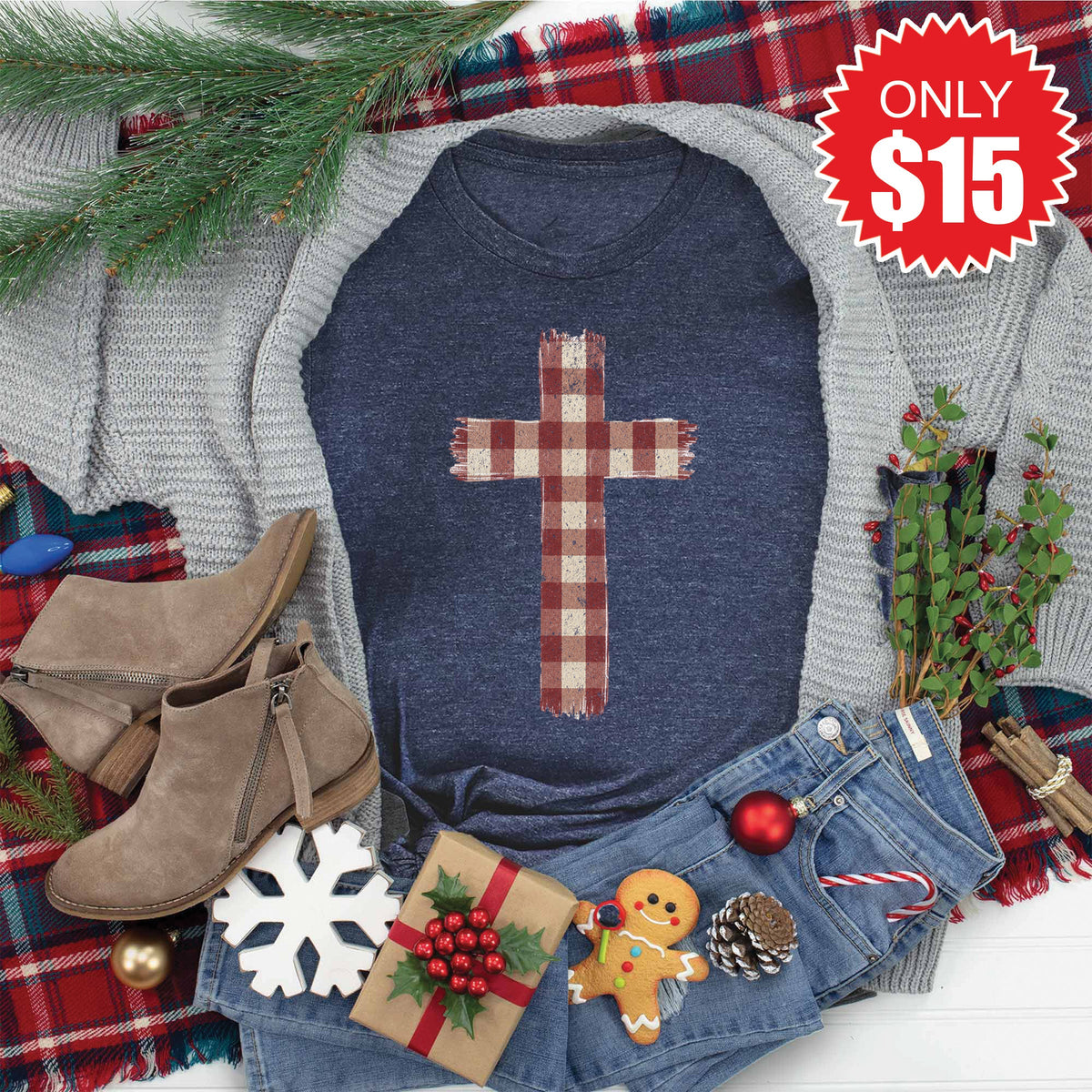 Plaid Cross Tee - Heather Navy - 15 product image 1