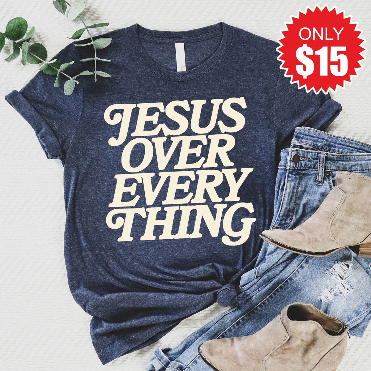 Jesus Over Everything Tee - Heather Navy - 15 product image 1