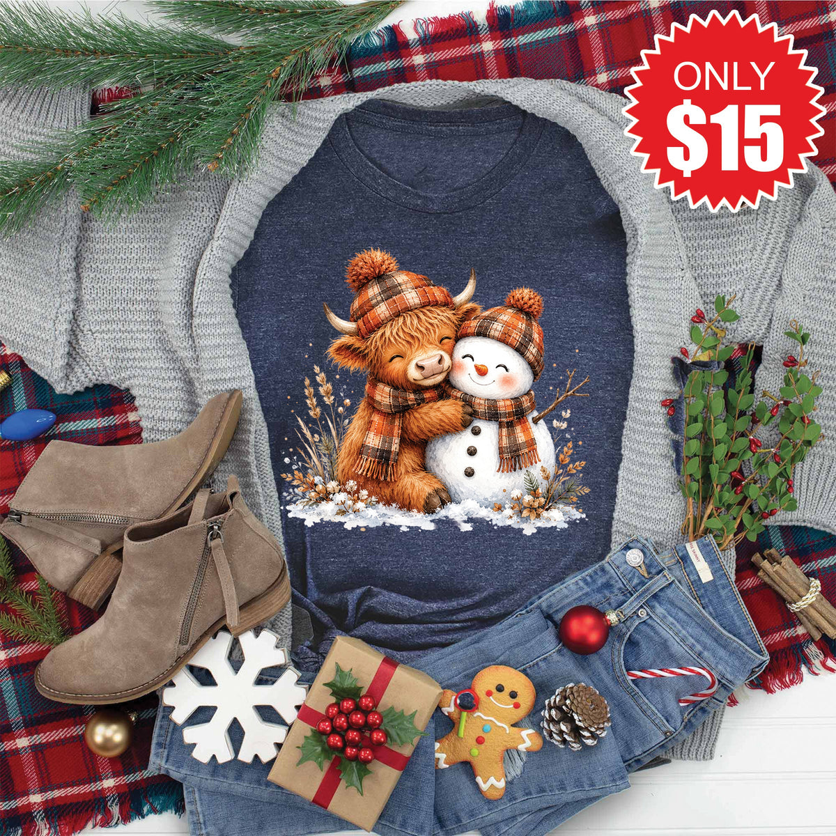 Christmas Cow Tee - Heather Navy - 15 product image 1